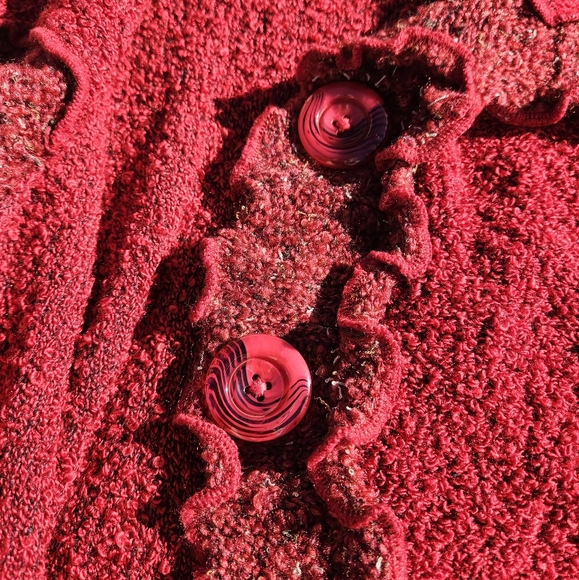 Gizel Sweater Cardigan Vintage Cardigan Red 1X Shoulder Pads 2-Button Closure - Picture 7 of 16